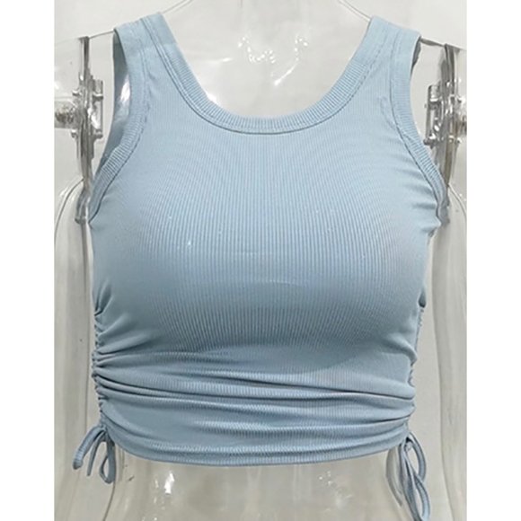 1 LEFT!! PERFECT PIECE BABY BLUE RUCHED TANK TOP - Picture 2 of 2